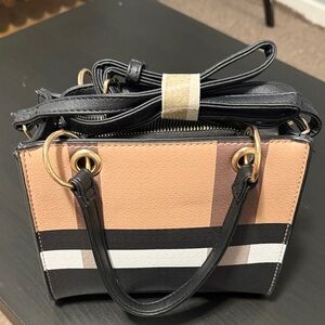 Women's Black and Tan Striped Satchel Bag